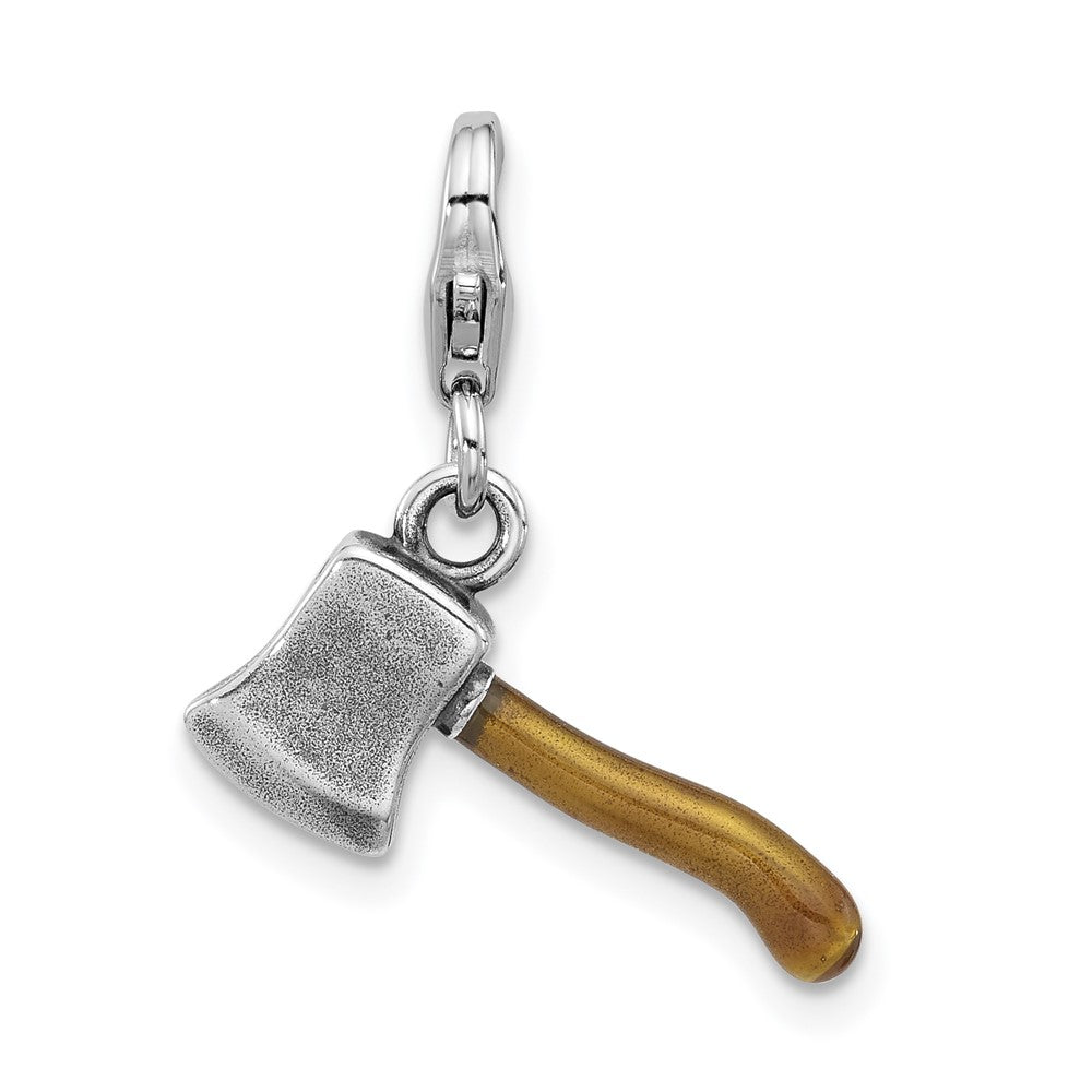 Sterling Silver Amore La Vita Rhodium Plated Antiqued Enamel 3-D Ax Charm