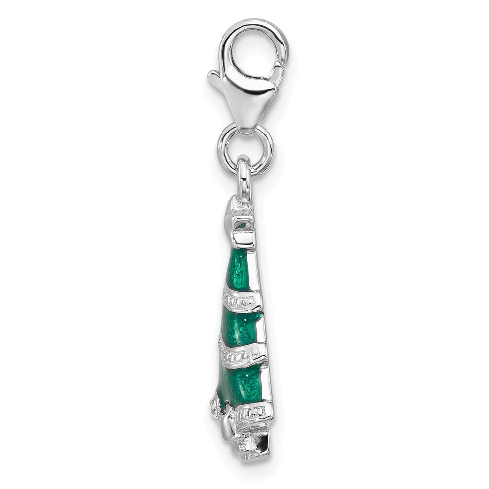 Sterling Silver Amore La Vita Rhodium Plated Enameled Crystal Christmas Tree Charm