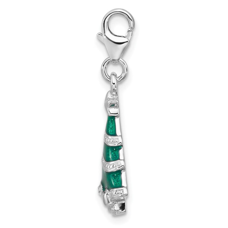 Sterling Silver Amore La Vita Rhodium Plated Enameled Crystal Christmas Tree Charm
