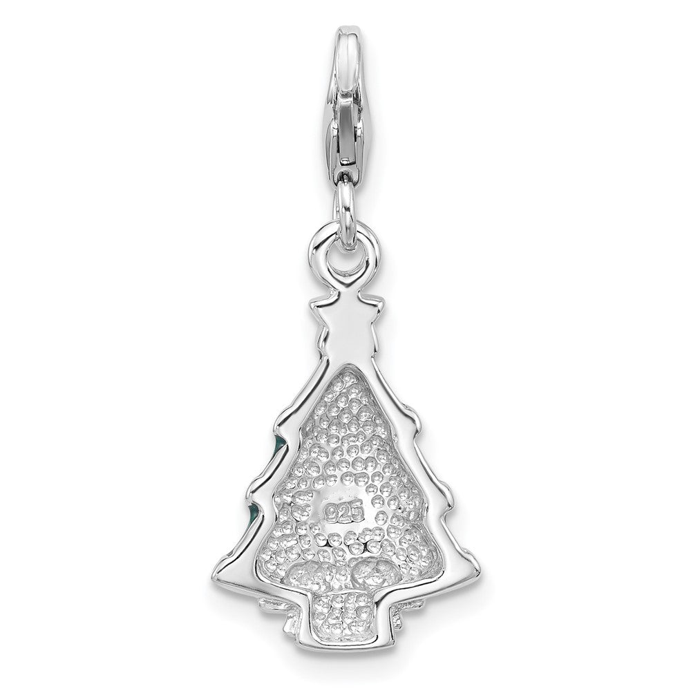 Sterling Silver Amore La Vita Rhodium Plated Enameled Crystal Christmas Tree Charm