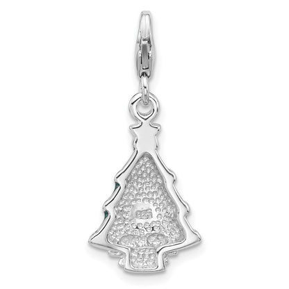 Sterling Silver Amore La Vita Rhodium Plated Enameled Crystal Christmas Tree Charm
