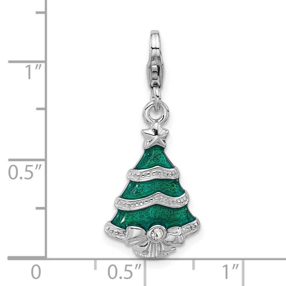 Sterling Silver Amore La Vita Rhodium Plated Enameled Crystal Christmas Tree Charm