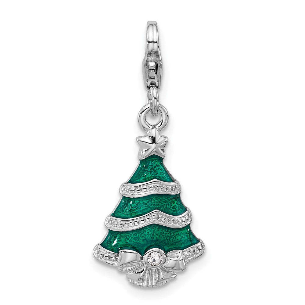 Sterling Silver Amore La Vita Rhodium Plated Enameled Crystal Christmas Tree Charm