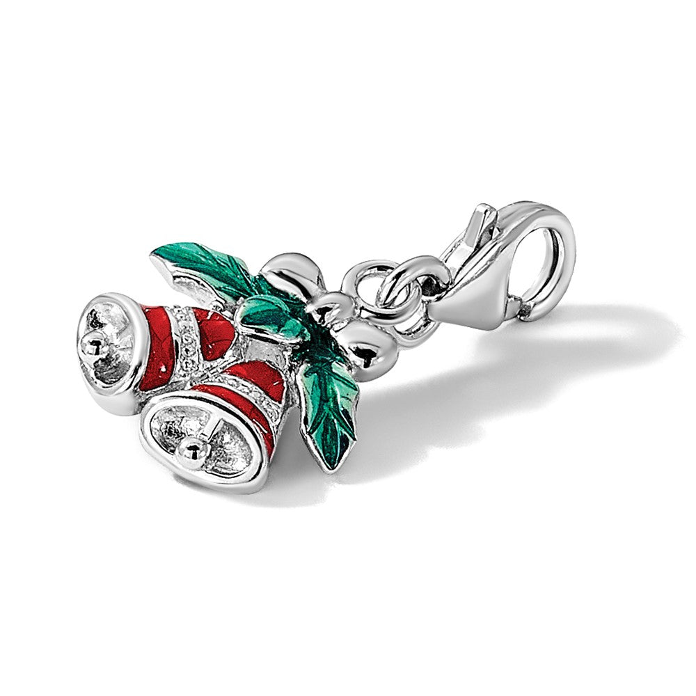 Sterling Silver Amore La Vita Rhodium-Plated Enameled Christmas Bells Charm