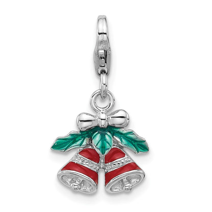 Sterling Silver Amore La Vita Rhodium-Plated Enameled Christmas Bells Charm