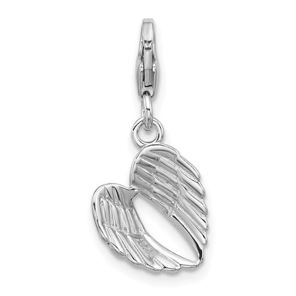 Sterling Silver Amore La Vita Rhodium Plated Enameled 3-D Pair of Angel Wings Charm