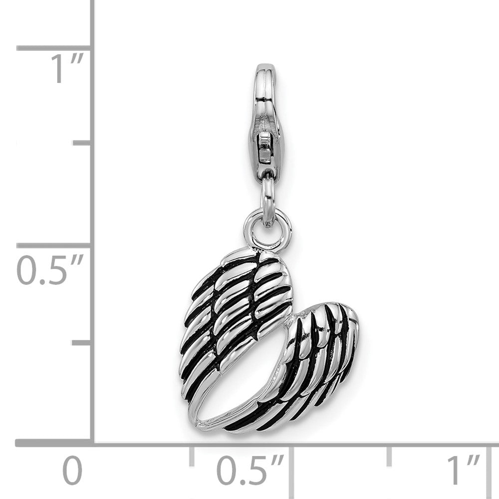 Sterling Silver Amore La Vita Rhodium Plated Enameled 3-D Pair of Angel Wings Charm
