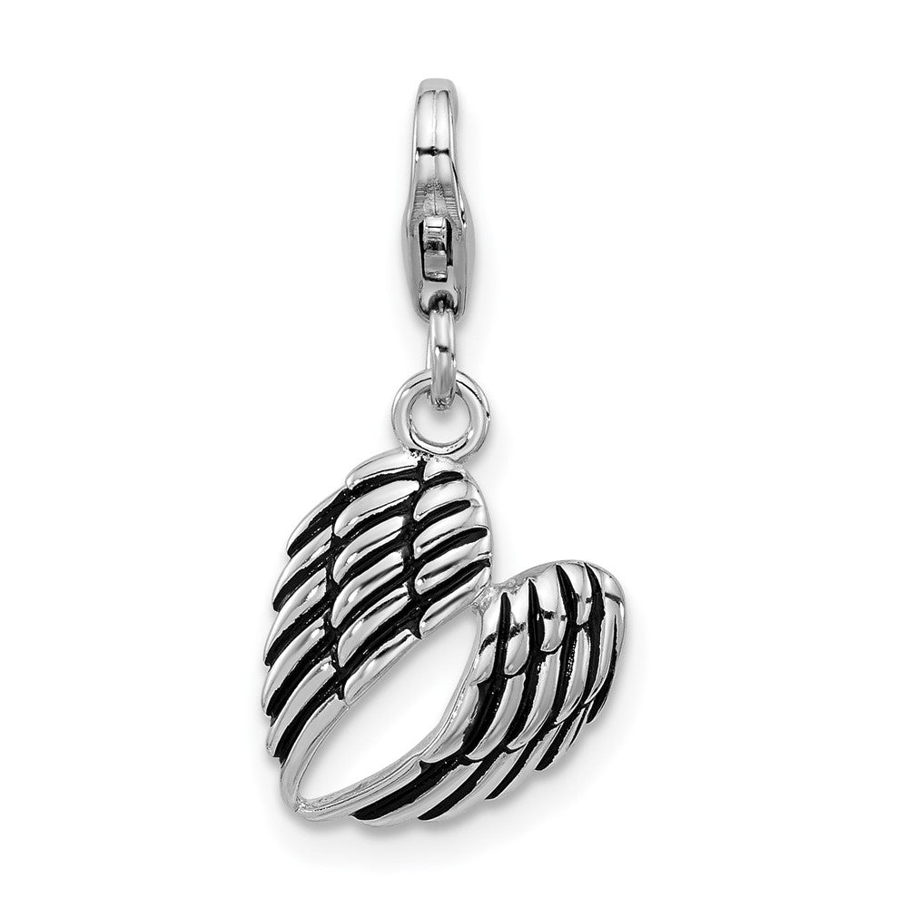 Sterling Silver Amore La Vita Rhodium Plated Enameled 3-D Pair of Angel Wings Charm