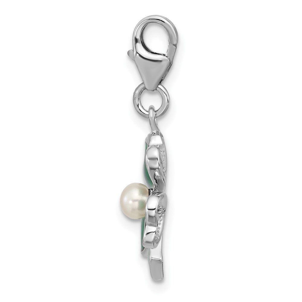 Sterling Silver Amore La Vita Rhodium-Plated Enameled Green Clover Fwc Pearl Charm