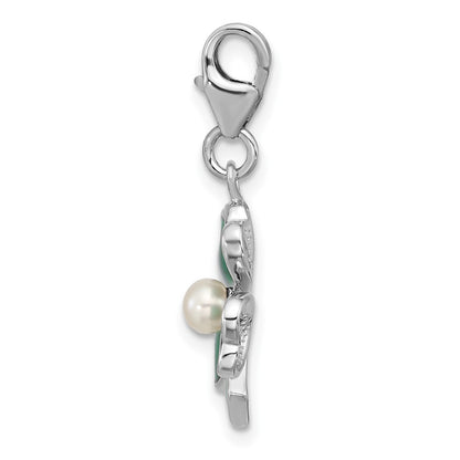 Sterling Silver Amore La Vita Rhodium-Plated Enameled Green Clover Fwc Pearl Charm