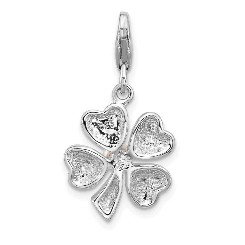 Sterling Silver Amore La Vita Rhodium-Plated Enameled Green Clover Fwc Pearl Charm