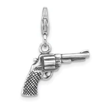 Sterling Silver Amore La Vita Antiqued Rhodium-Plated 3-D Pistol Charm