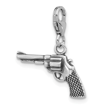 Sterling Silver Amore La Vita Antiqued Rhodium-Plated 3-D Pistol Charm
