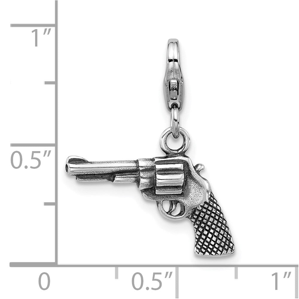Sterling Silver Amore La Vita Antiqued Rhodium-Plated 3-D Pistol Charm
