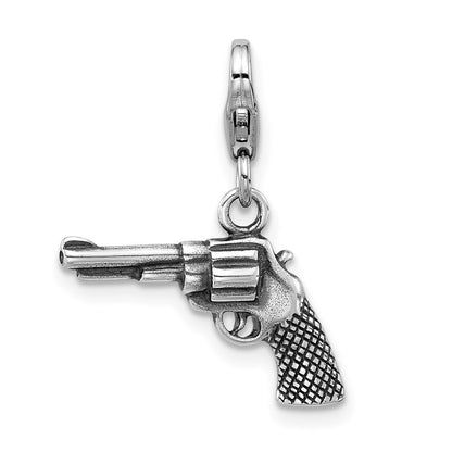 Sterling Silver Amore La Vita Antiqued Rhodium-Plated 3-D Pistol Charm