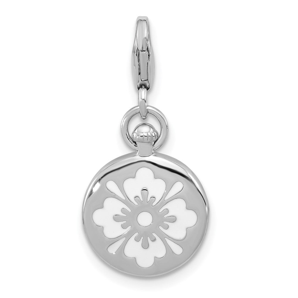 Sterling Silver Amore La Vita Rhodium-Pl Enamel Reversible 3-D Compass Charm