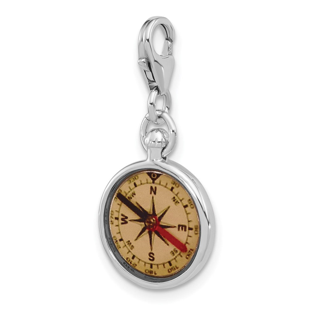 Sterling Silver Amore La Vita Rhodium-Pl Enamel Reversible 3-D Compass Charm