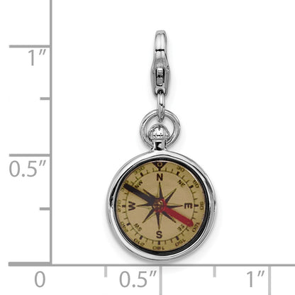Sterling Silver Amore La Vita Rhodium-Pl Enamel Reversible 3-D Compass Charm