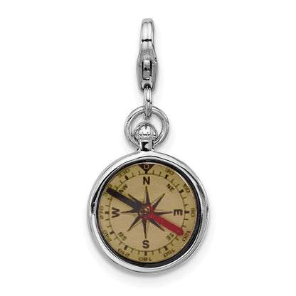 Sterling Silver Amore La Vita Rhodium-Pl Enamel Reversible 3-D Compass Charm