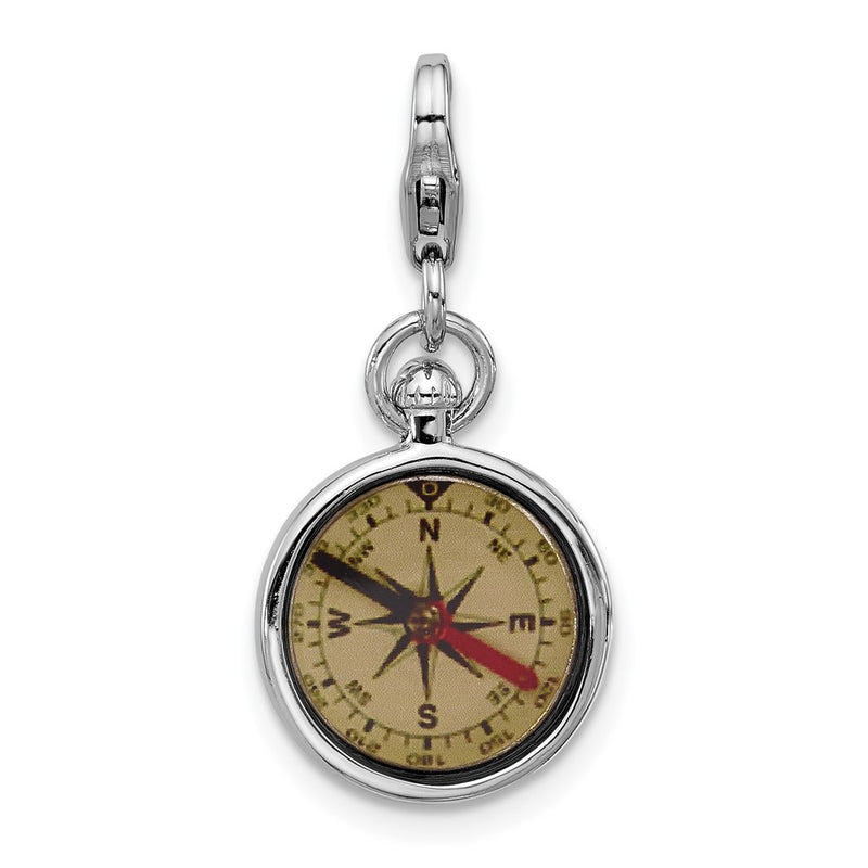 Sterling Silver Amore La Vita Rhodium-Pl Enamel Reversible 3-D Compass Charm