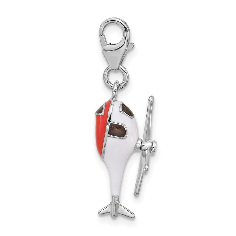 Sterling Silver Amore La Vita Rhodium Plated Enameled 3-D Moveable Helicopter Charm