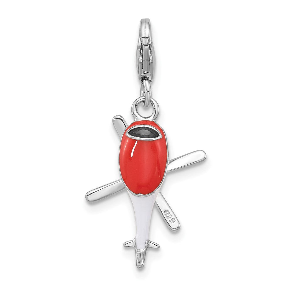 Sterling Silver Amore La Vita Rhodium Plated Enameled 3-D Moveable Helicopter Charm