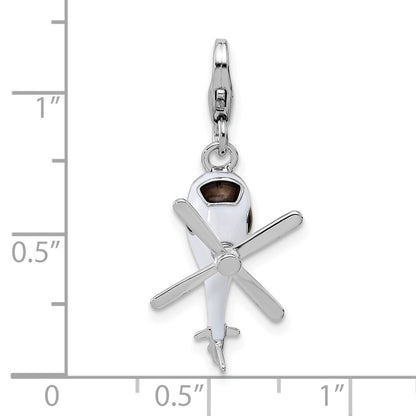 Sterling Silver Amore La Vita Rhodium Plated Enameled 3-D Moveable Helicopter Charm