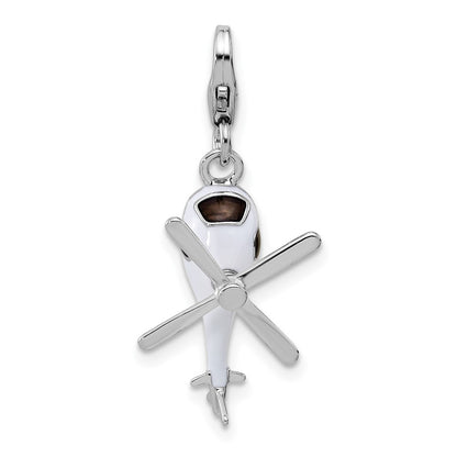 Sterling Silver Amore La Vita Rhodium Plated Enameled 3-D Moveable Helicopter Charm
