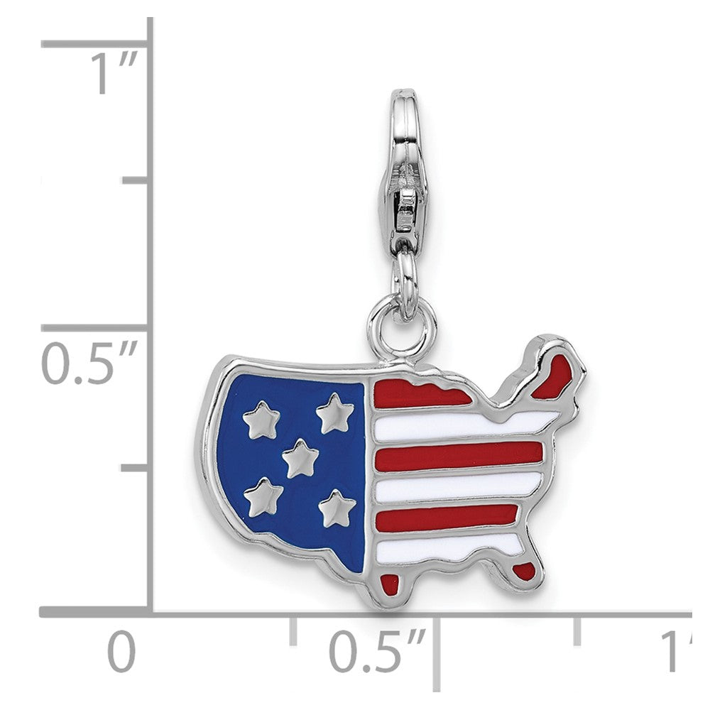 Sterling Silver Amore La Vita Rhodium-Plated Enameled Usa Map Charm