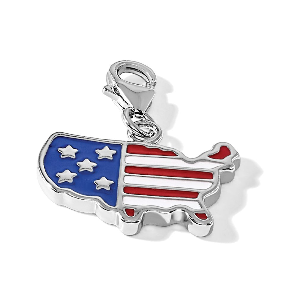 Sterling Silver Amore La Vita Rhodium-Plated Enameled Usa Map Charm