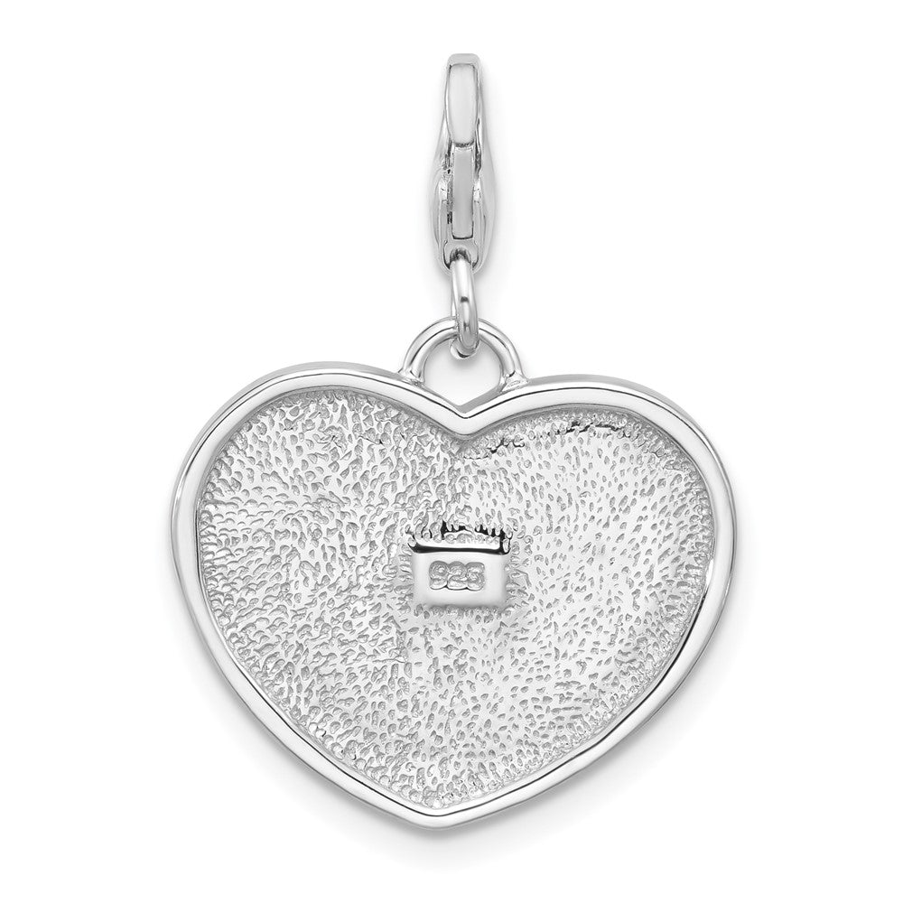 Sterling Silver Amore La Vita Rhodium Plated Enameled Usa Flag Heart Charm