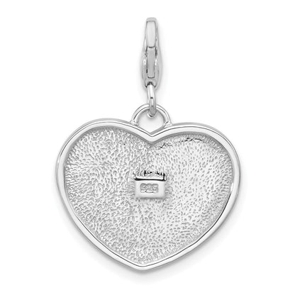Sterling Silver Amore La Vita Rhodium Plated Enameled Usa Flag Heart Charm