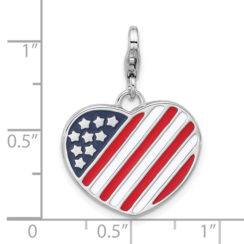 Sterling Silver Amore La Vita Rhodium Plated Enameled Usa Flag Heart Charm