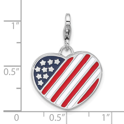 Sterling Silver Amore La Vita Rhodium Plated Enameled Usa Flag Heart Charm