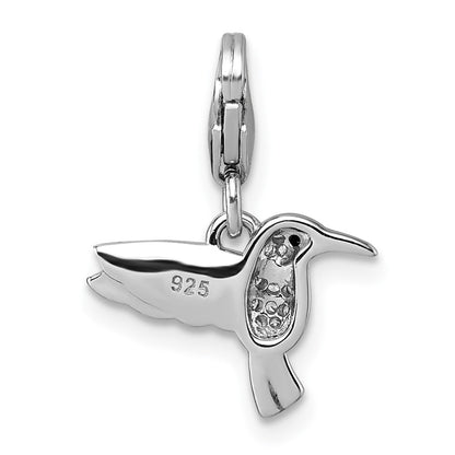 Sterling Silver Amore La Vita Rhodium Plated Enamel Cz/spinel Hummingbird Charm