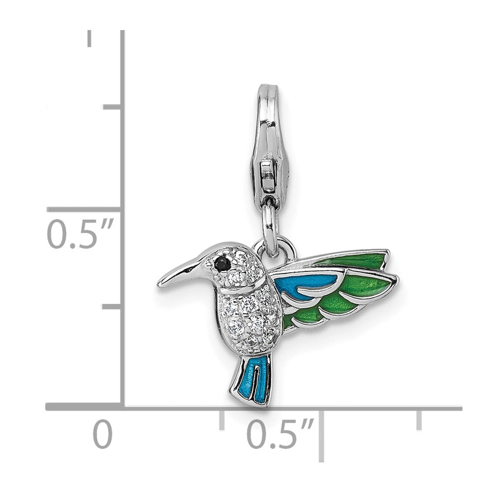 Sterling Silver Amore La Vita Rhodium Plated Enamel Cz/spinel Hummingbird Charm