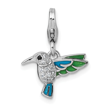 Sterling Silver Amore La Vita Rhodium Plated Enamel Cz/spinel Hummingbird Charm