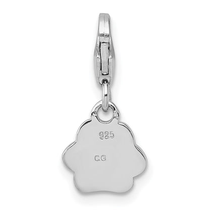 Sterling Silver Amore La Vita Rhodium-Plated Enamel Black Paw Print Charm