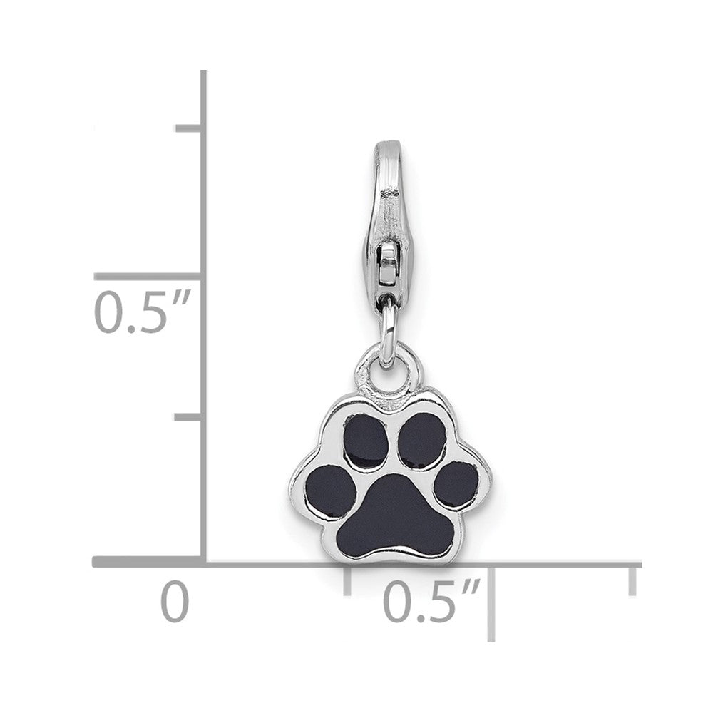 Sterling Silver Amore La Vita Rhodium-Plated Enamel Black Paw Print Charm