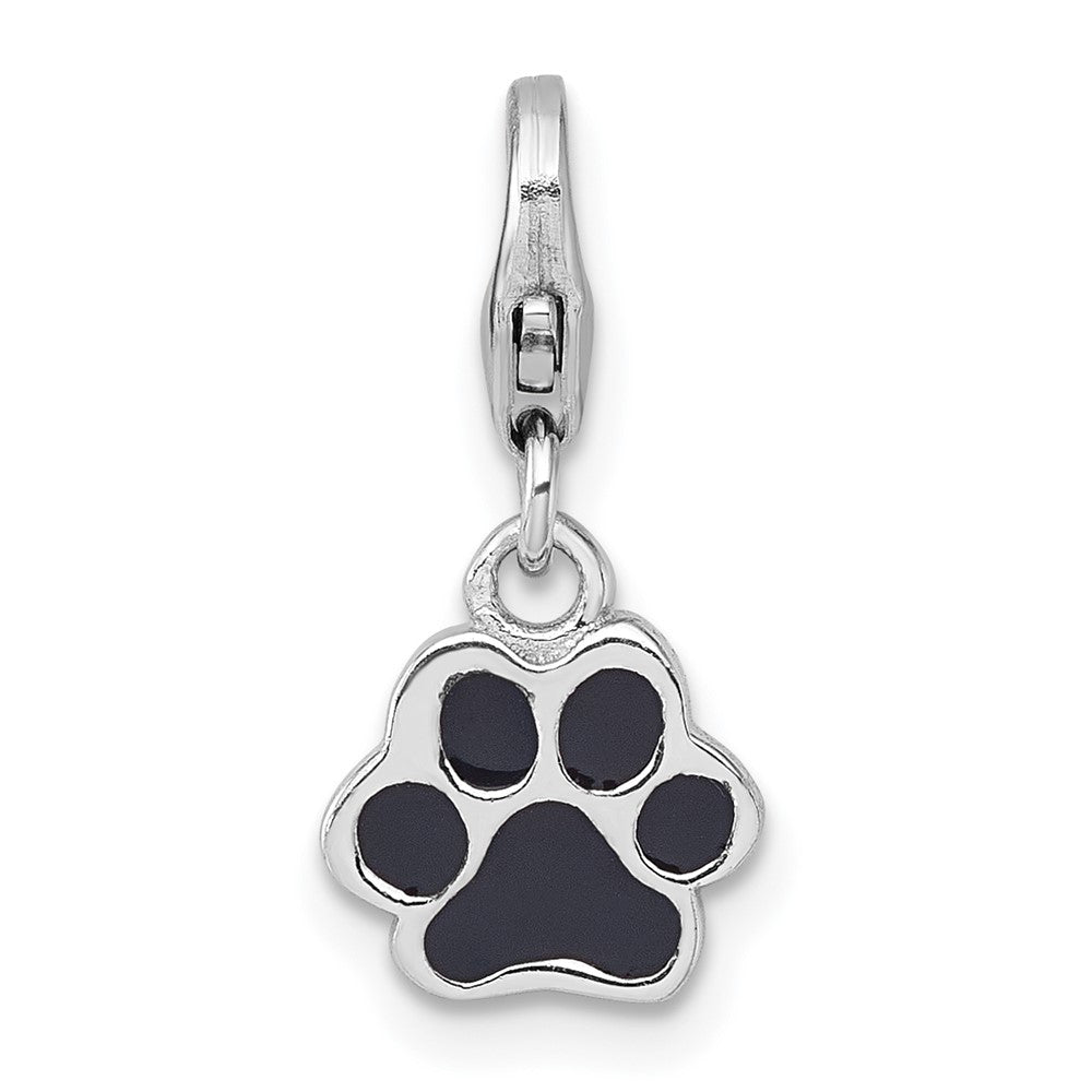 Sterling Silver Amore La Vita Rhodium-Plated Enamel Black Paw Print Charm