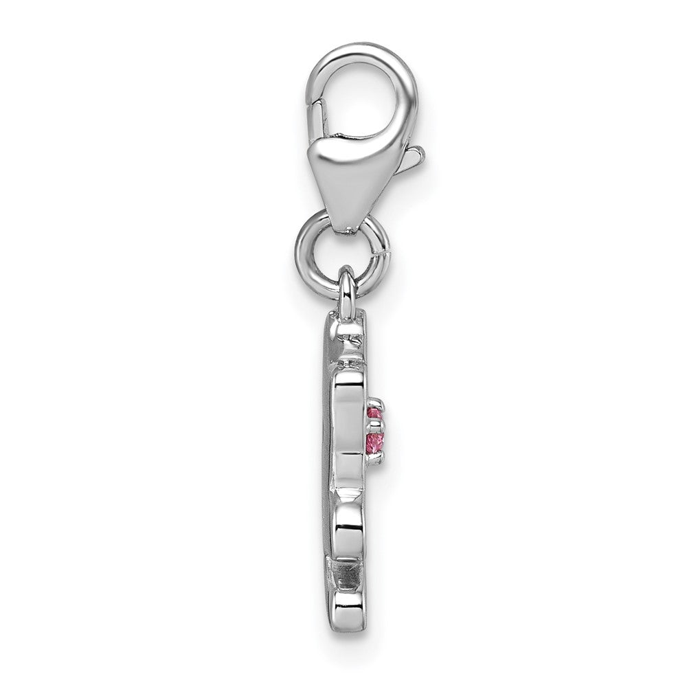 Sterling Silver Amore La Vita Rhodium Plated Enamel Cat W/pink CZ Charm