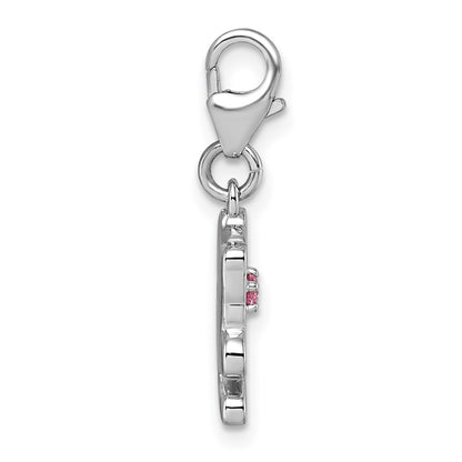 Sterling Silver Amore La Vita Rhodium Plated Enamel Cat W/pink CZ Charm