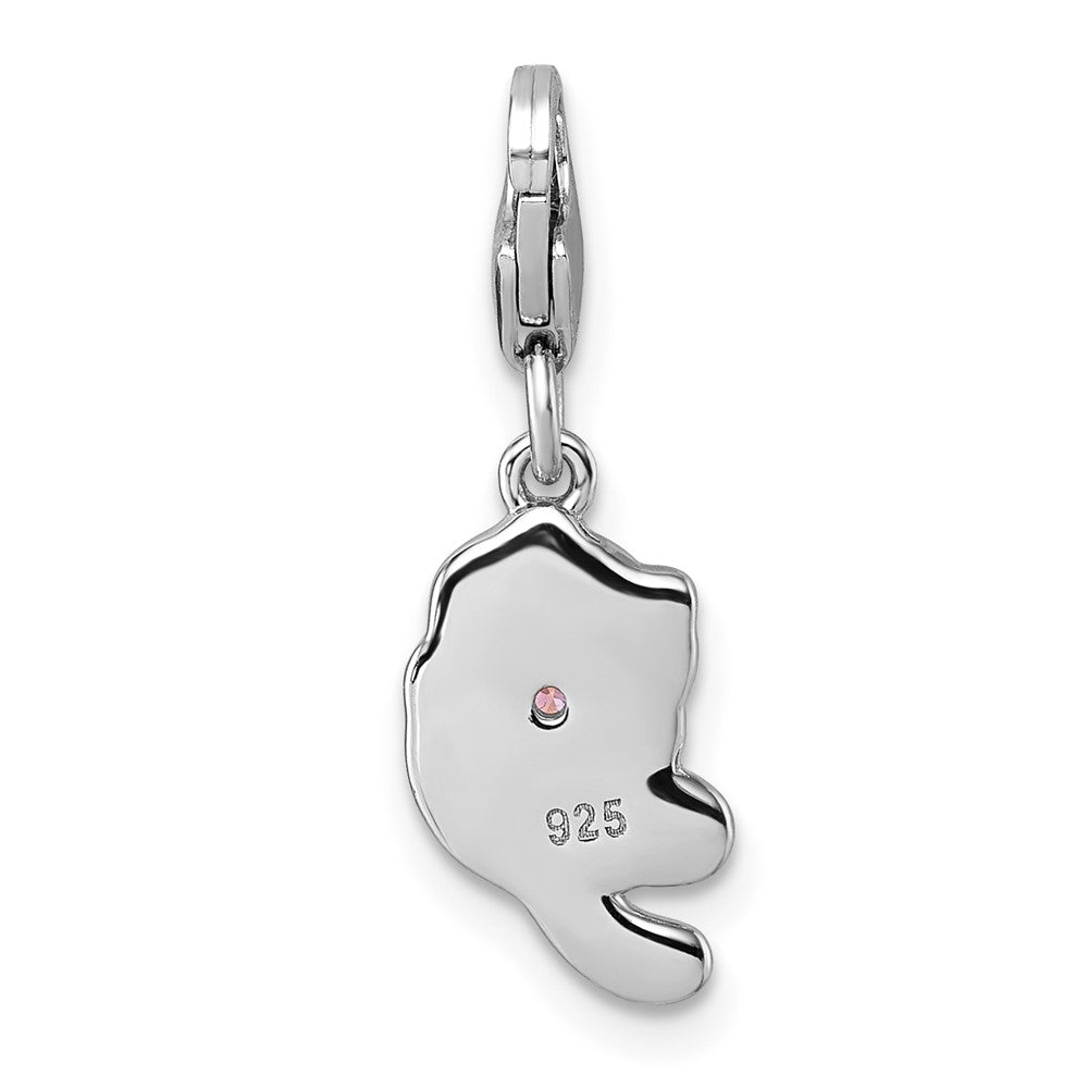 Sterling Silver Amore La Vita Rhodium Plated Enamel Cat W/pink CZ Charm