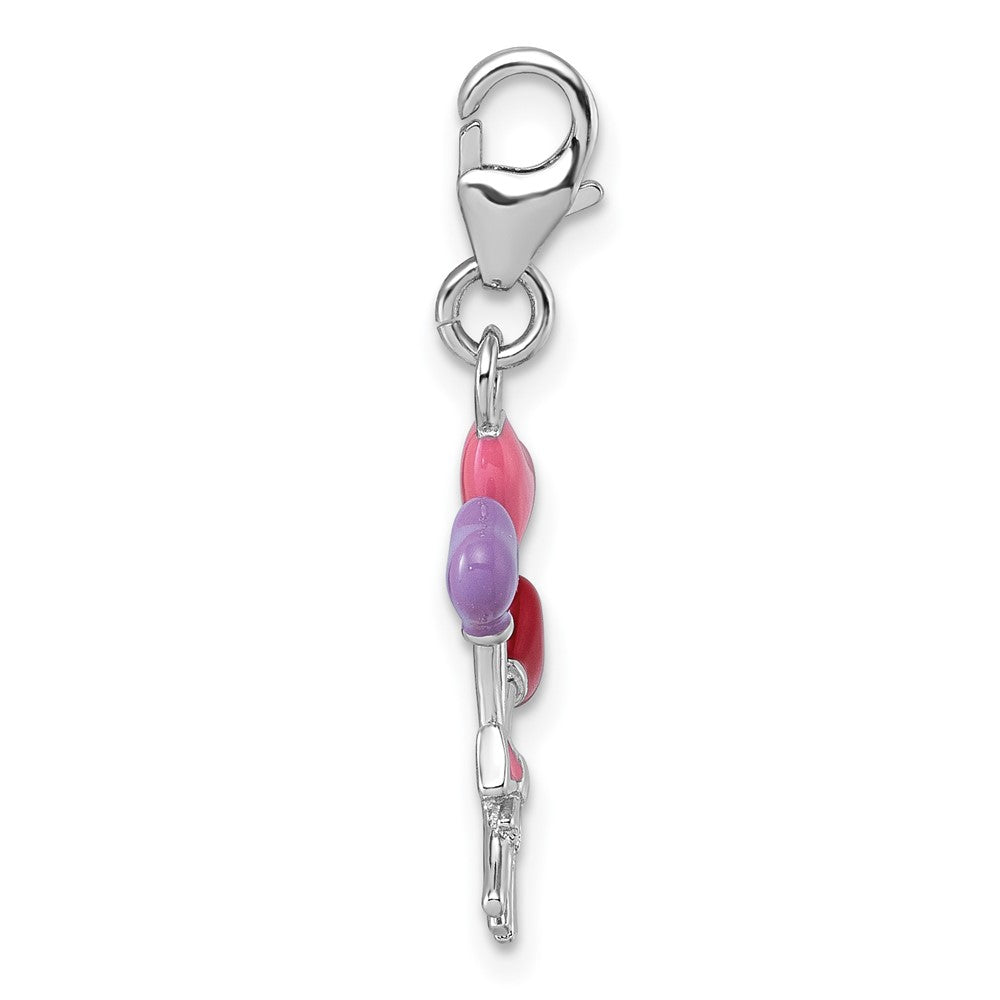 Sterling Silver Amore La Vita Rhodium Plated 3-D Enameled Heart Balloons Charm
