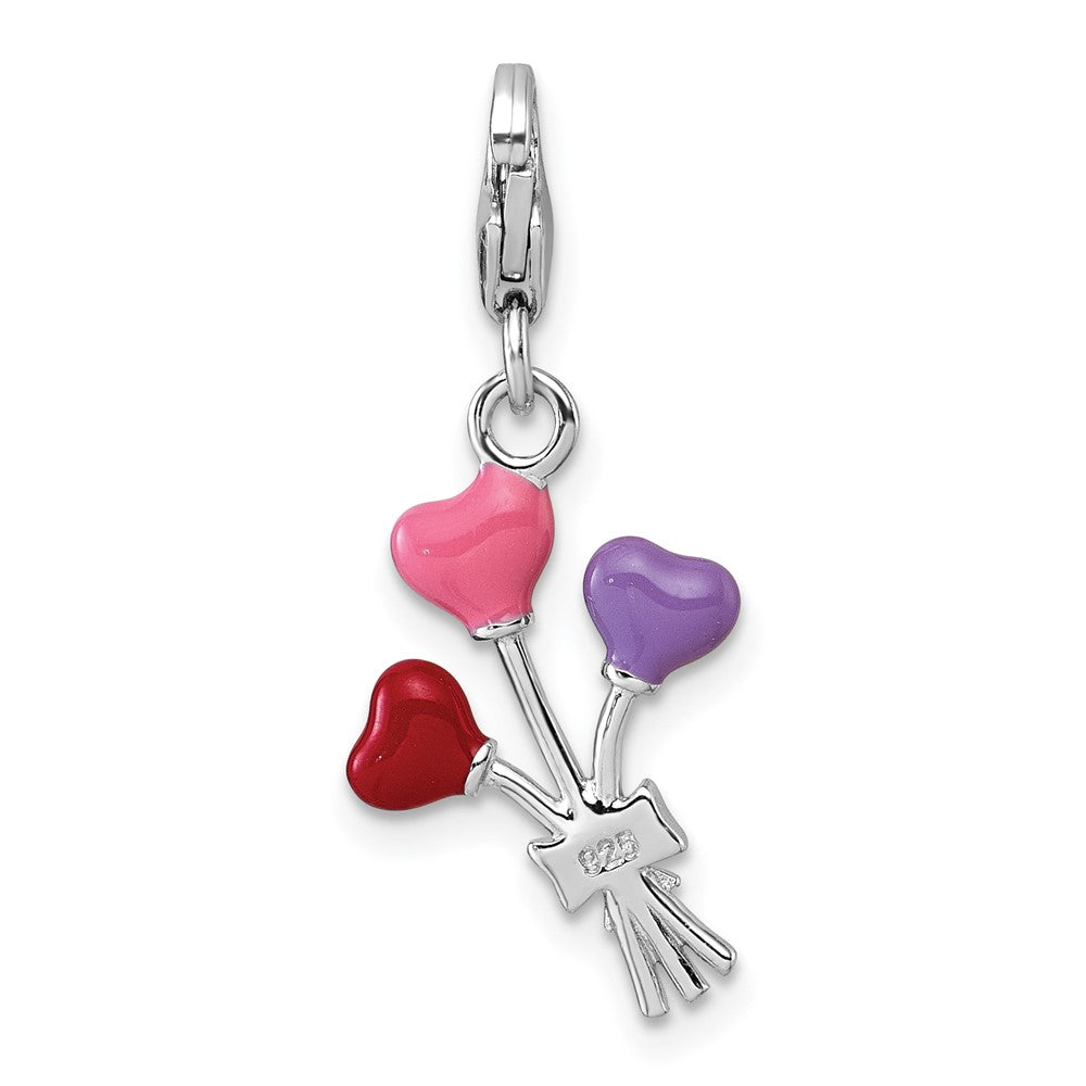 Sterling Silver Amore La Vita Rhodium Plated 3-D Enameled Heart Balloons Charm