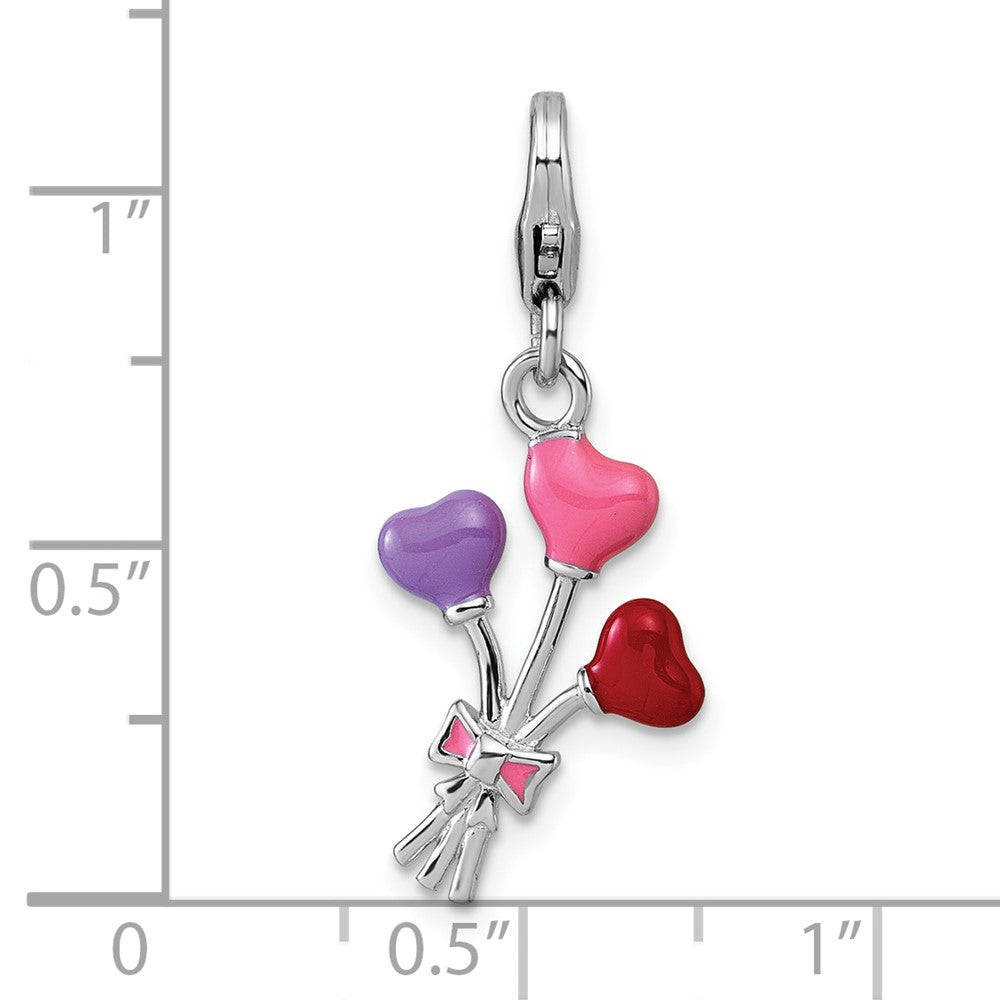 Sterling Silver Amore La Vita Rhodium Plated 3-D Enameled Heart Balloons Charm