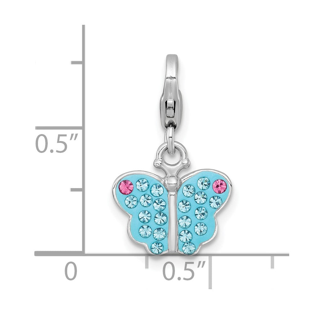Sterling Silver Amore La Vita Rhodium Plated Blue Pink Crystal Butterfly Charm