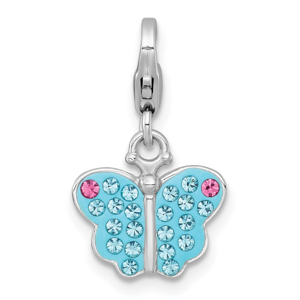 Sterling Silver Amore La Vita Rhodium Plated Blue Pink Crystal Butterfly Charm