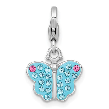 Sterling Silver Amore La Vita Rhodium Plated Blue Pink Crystal Butterfly Charm