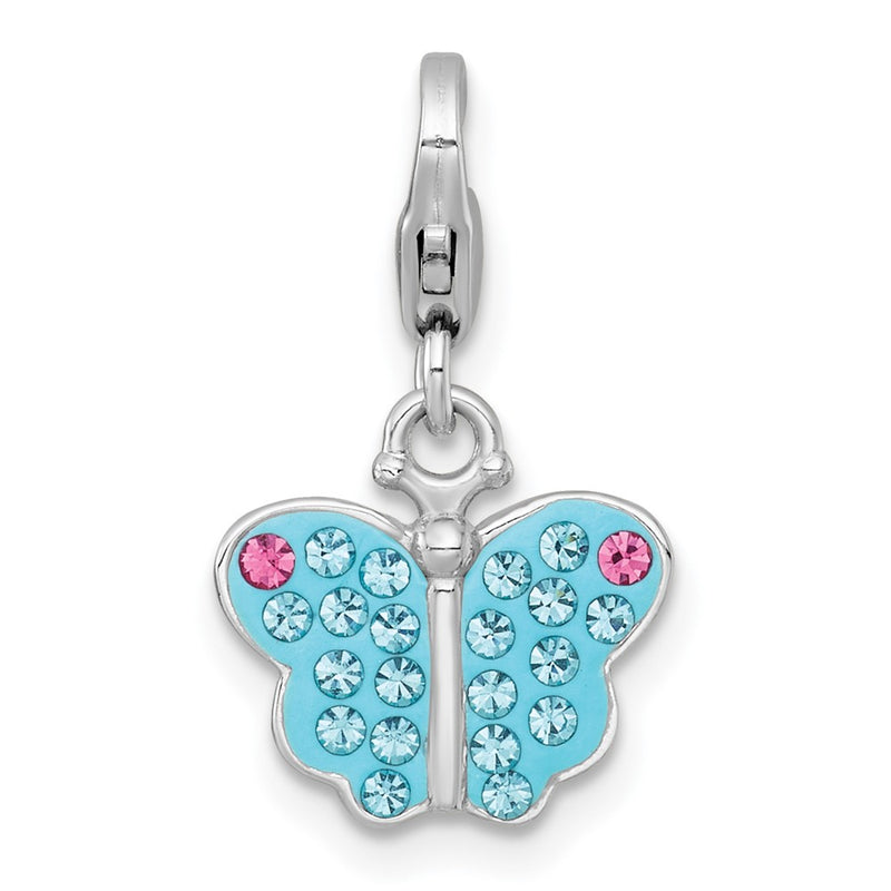 Sterling Silver Amore La Vita Rhodium Plated Blue Pink Crystal Butterfly Charm